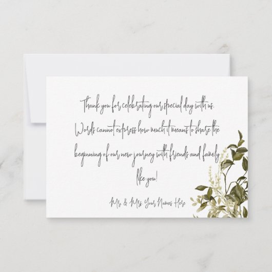 Boho Greenery Moderne Blumenhochzeit Dankeskarte (Rückseite)