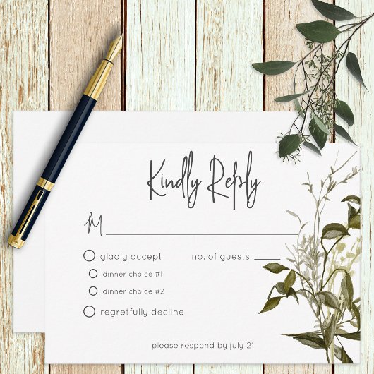 Boho Greenery Moderne Blumenhochzeit RSVP Karte