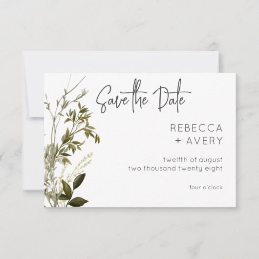 Boho Greenery Moderne Blumenhochzeit Save The Date (Vorderseite)