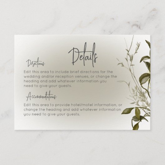 Boho Greenery Moderne Details Hochzeit Begleitkarte (Vorderseite)