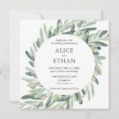Boho Greenery Olive Blätter Wedding Einladung (Vorderseite)