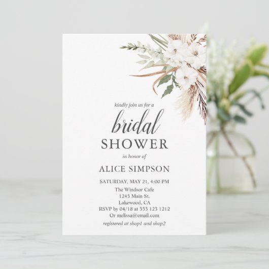 Boho Greenery Pampa Grass Brautparty Einladung (Stehend Vorderseite)