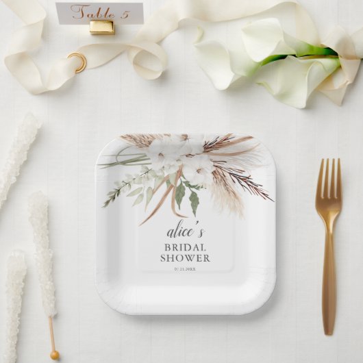Boho Greenery Pampa Grass Brautparty Pappteller (Hochzeit)