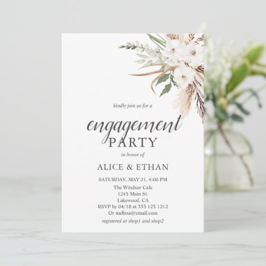 Boho Greenery Pampa Grass Engagement Party Einladu Einladung (Stehend Vorderseite)