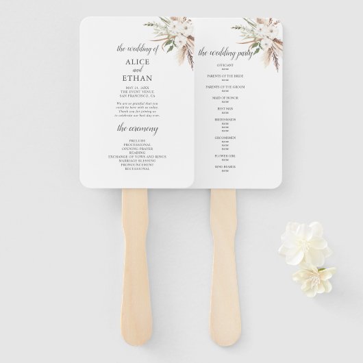 Boho Greenery Pampa Grass Wedding Program Fächer (Vorne und Hinten)