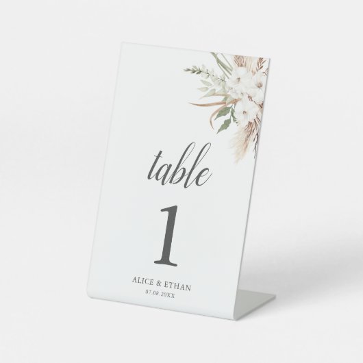 Boho Greenery Pampa Grass Wedding Table Pedestal S Sockelschild (Vorderseite)