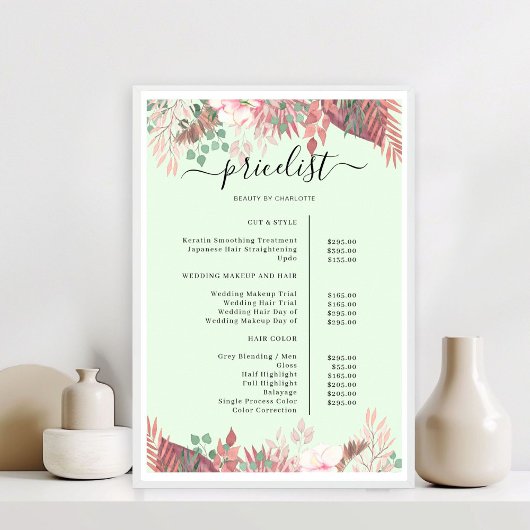 Boho Greenery Salon Preisliste Poster
