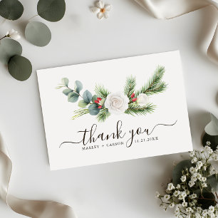 Boho Greenery Script Evergreen Wedding Dankeskarte