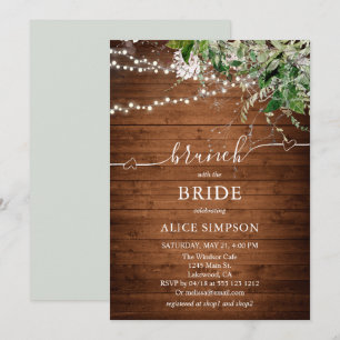 Boho Greenery Script Heart Brunch Brautparty in Einladung