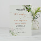 Boho Greenery Script Wedding Foil Einladung (Stehend vorne)