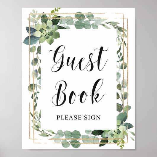 Boho Greenery Succulent Blume Guest Book Sign Poster (Vorne)