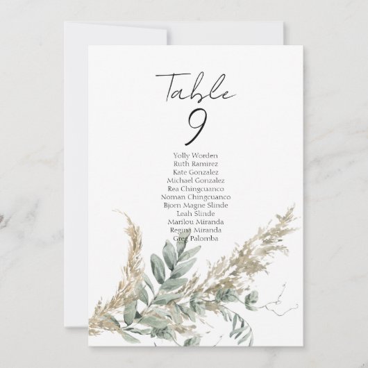 Boho greenery table number seating chart cards (Vorderseite)