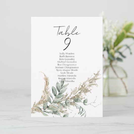 Boho greenery table number seating chart cards (Stehend Vorderseite)