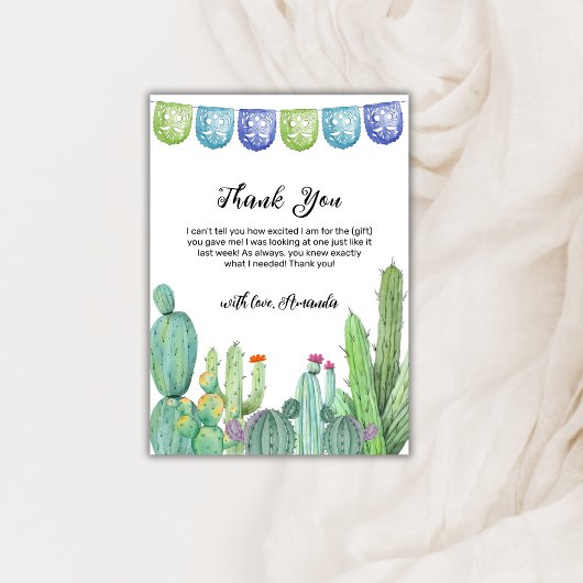 Boho Greenery Taco Fiesta Cactus Baby Shower Dankeskarte