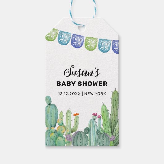 Boho Greenery Taco Fiesta Cactus Baby Shower Geschenkanhänger (Vorderseite)