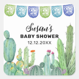 Boho Greenery Taco Fiesta Cactus Baby Shower Quadratischer Aufkleber