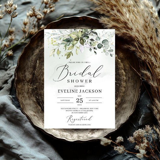 Boho Greenery und Gold Bridal Dusche Einladung