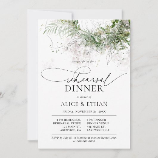 Boho Greenery Verlasse Script Probe Dinner Einladung (Vorderseite)