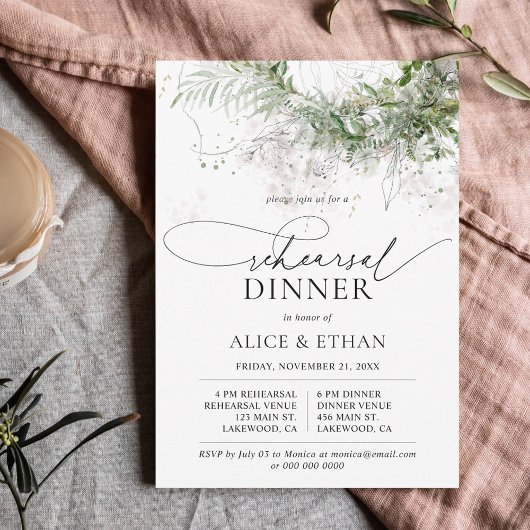 Boho Greenery Verlasse Script Probe Dinner Einladung