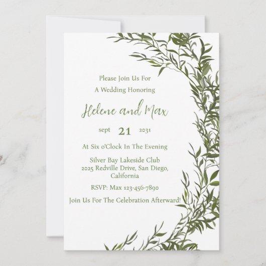 Boho Greenery Watercolor Einladung zur Hochzeit (Vorderseite)