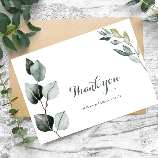 Boho Greenery Watercolor Eucalyptus Wedding Dankeskarte