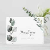 Boho Greenery Watercolor Eucalyptus Wedding Dankeskarte (Stehend Vorderseite)