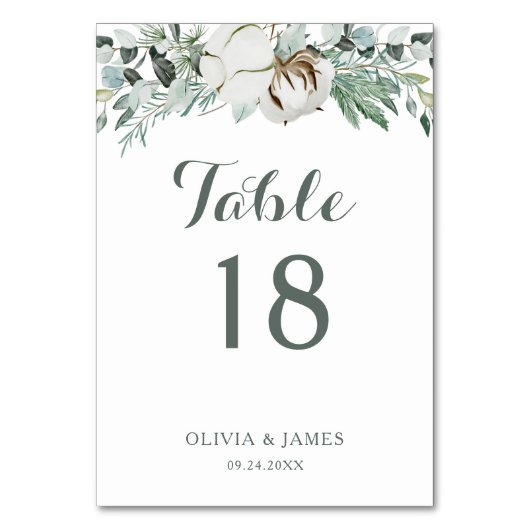 Boho Greenery Watercolor Eucalyptus Wedding Tischnummer (Vorderseite)