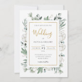 Boho Greenery Watercolor Weiße Blume Hochzeit Einladung (Vorderseite)