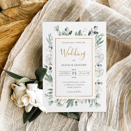 Boho Greenery Watercolor Weiße Blume Hochzeit Einladung