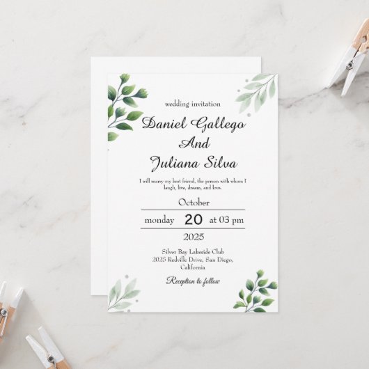 Boho Greenery Wedding Einladung (Vorderseite/Rückseite Beispiel)