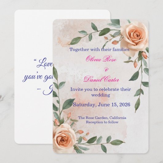 Boho Greenery Wedding Einladung (Vorne/Hinten)