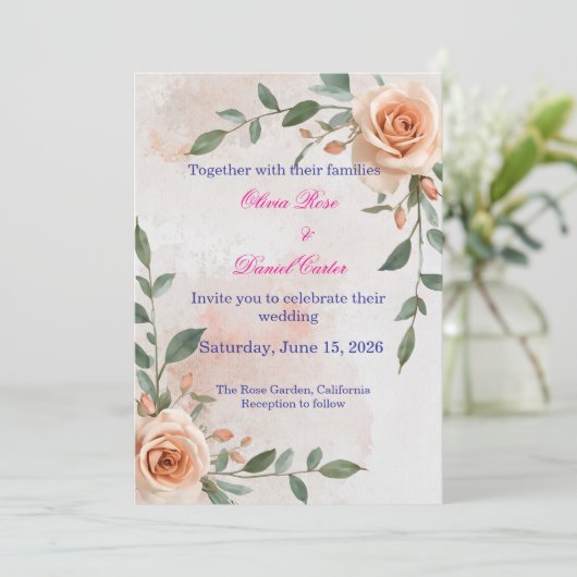 Boho Greenery Wedding Einladung (Stehend Vorderseite)