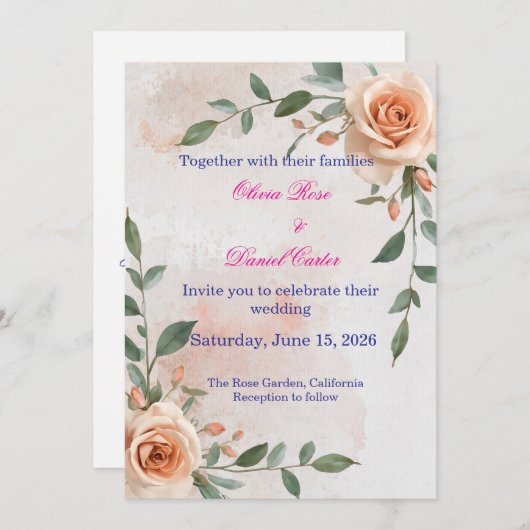 Boho Greenery Wedding Einladung (Vorne/Hinten)