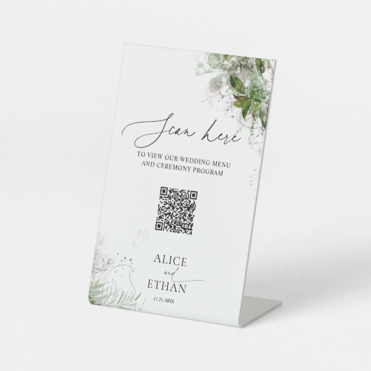 Boho Greenery Wedding Online Menü Pedestal Sign Sockelschild (Vorderseite)