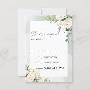 Boho Greenery White Roses Hydrangeas Wedding RSVP