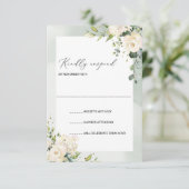 Boho Greenery White Roses Hydrangeas Wedding RSVP Karte (Stehend Vorderseite)