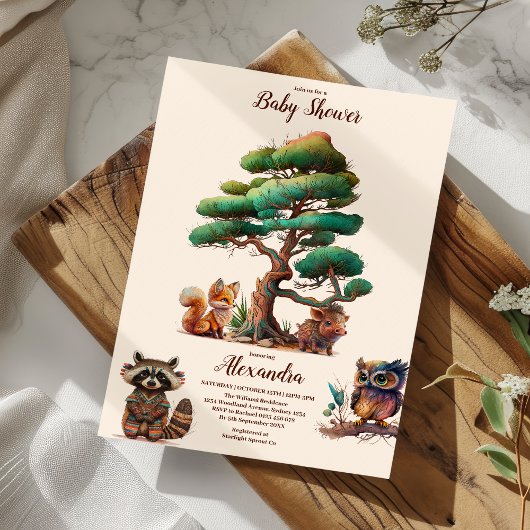 Boho Greenery Woodland Animals Baby Shower Einladung