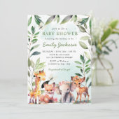 Boho Greenery Woodland Animals Baby Shower Forest Einladung (Stehend Vorderseite)