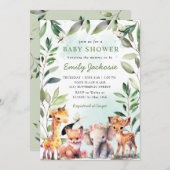Boho Greenery Woodland Animals Baby Shower Forest Einladung (Vorne/Hinten)