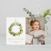 Boho Greenery Wreath Foto Folien Feiertagskarte (Stehend vorne)