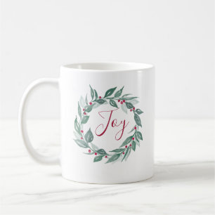 Boho Greenery Wreath Red Berries Joy Holiday Kaffeetasse