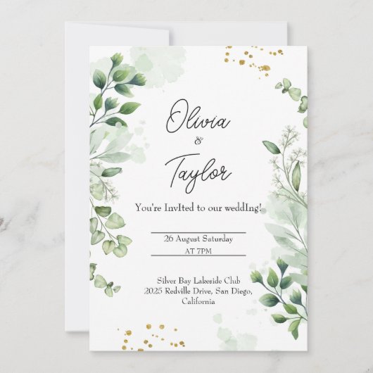 Boho Greenery Wreath Wedding Einladung (Vorderseite)