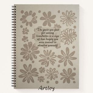 Boho Grey Floral Briefmarke Custom Quote Journal Notizblock