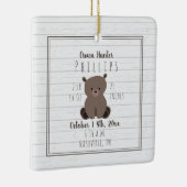 Boho Grey Wood Bear Cub Baby Boy Birth Stats Keramikornament (Rechts)