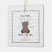 Boho Grey Wood Bear Cub Baby Boy Birth Stats Keramikornament (Links)