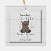 Boho Grey Wood Bear Cub Baby Boy Birth Stats Keramikornament (Vorderseite)