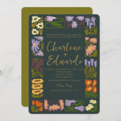 Boho Groovy Blume Retro Wedding Einladung (Vorne/Hinten)