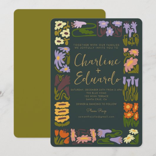 Boho Groovy Blume Retro Wedding Einladung (Vorne/Hinten)