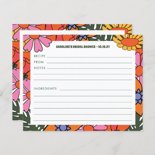 Boho Groovy Blumendusche Personalisierte Rezept Ka (Vorne/Hinten)