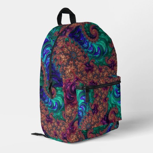 Boho Groovy Colorful Jewel Tone Abstraktes Fraktal Bedruckter Rucksack (Rückseitige Ecke links)